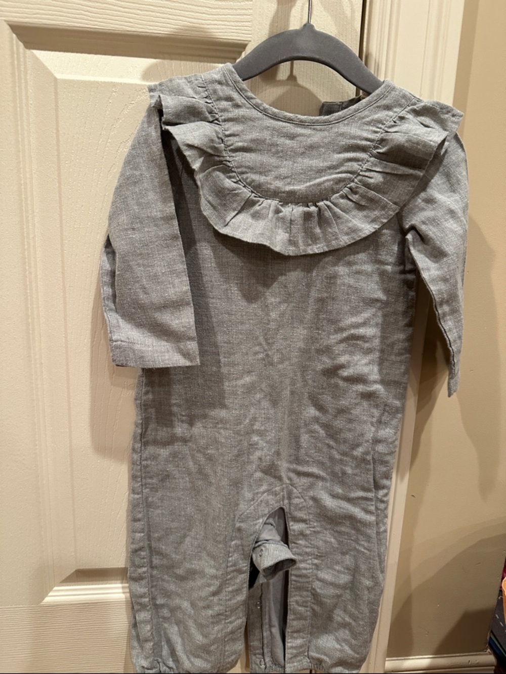 Hallmark Babies Gray Ruffle Collar Long Sleeve One-Piece